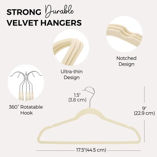 Vista 7 de HOUSE DAY - Paquete de 50 perchas de terciopelo premium, perchas antideslizantes de fieltro aterciopelado, perchas resistentes para ropa con gancho