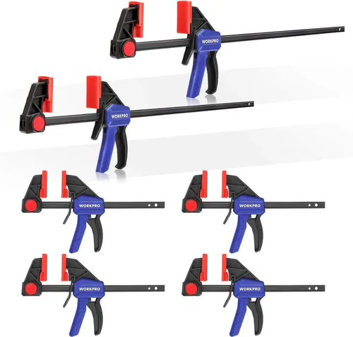 Vista 9 de WORKPRO Abrazaderas de Mini Barra para Carpintería, 6" (2) y 4-1/2" (2), Abrazadera/Separador de Una Mano de 4 Piezas, Abrazadera F de Cambio Rápido