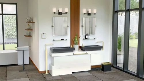 Vista 5 de Gatco 5679SM - Espejo rectangular sin marco, 24 pulgadas, latón cepillado negro mate combinado