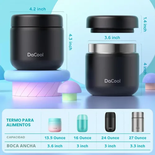 Vista 6 de DaCool Termo para niños de acero inoxidable con aislamiento al vacío para alimentos calientes, frasco de comida de 13 onzas, termo para almuerzo