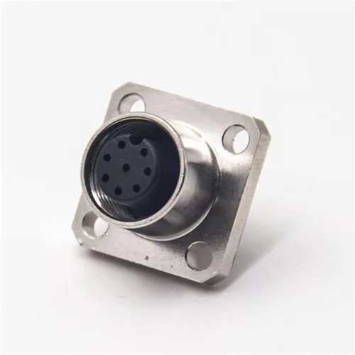 Vista 4 de Elecbee M12 conector hembra 8 Pin Socket 4 agujero brida montaje soldadura taza para cable