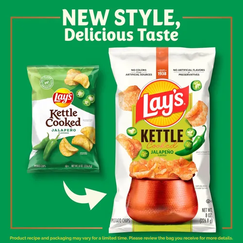 Vista 4 de Lay's Kettle Cooked - Papas fritas sabor jalapeño, 0.85 onzas (paquete con 40 unidades)