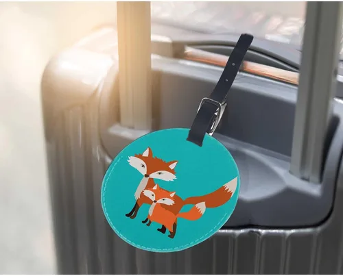 Vista 5 de TKS MITLAN Paquete de 1 etiqueta de viaje de piel sintética de zorro de dibujos animados, dos lindos zorros naranjas, bolsa de equipaje de animales