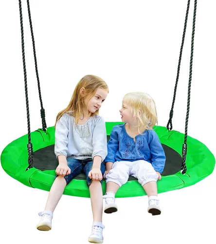 Vista 12 de ZENY Juego de columpio de 40 pulgadas para patio de recreo, plataforma redonda para interiores y exteriores, plataforma de columpio para niños, tela