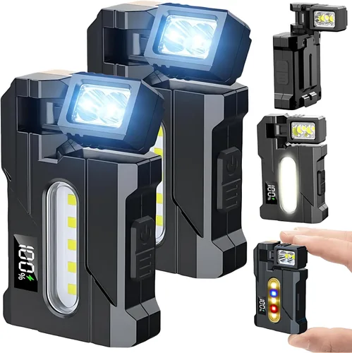 Vista 8 de Mini linterna de 1200 lúmenes, súper brillante, 3 modos, mini linternas planas de bolsillo LED, recargable, portátil, ABS, pequeña luz LED doble