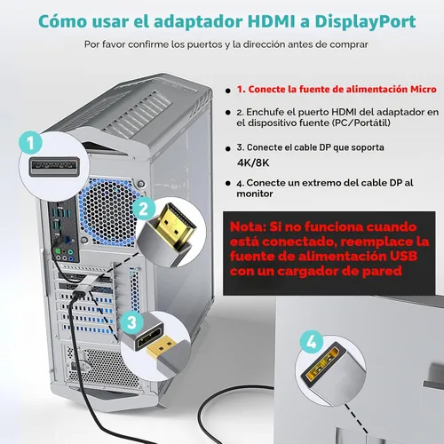 Vista 4 de UANTIN Adaptador HDMI a DisplayPort, 4K @60Hz Uni-Direccional solamente - 1
