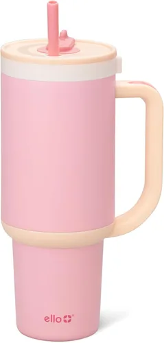 Vista 25 de Ello Oasis Vaso de 24 oz con asa y popote retráctil Taza reutilizable de acero inoxidable aislada 100% a prueba de fugas, regalos