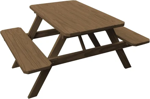 Vista 34 de Amish-Made - Mesa de picnic rectangular de pino para exteriores de 44 pulgadas con bancos adjuntos, color negro Negro (Black Paint)