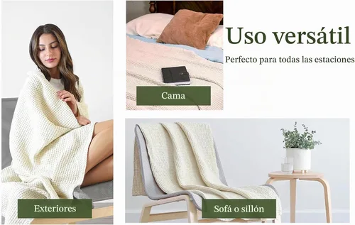 Vista 5 de Manta de algodón orgánico para sofá, 100% algodón orgánico, decorativa, ligera para sofá o cama, manta pequeña tejida moderna para playa, picnic