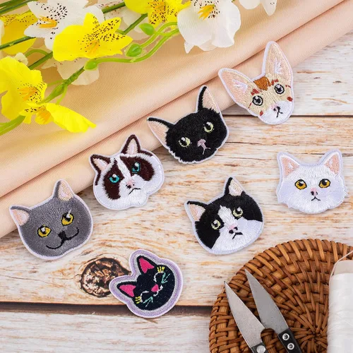 Vista 7 de 14 parches de gato para planchar para ropa, no tóxico, para coser en apliques bordados, parche pequeño para mochila, cuello, vestido, falda, jeans