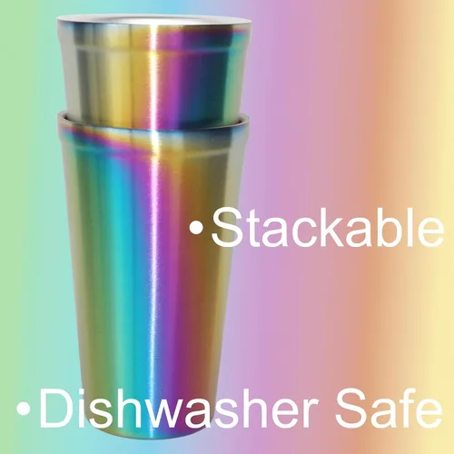 Vista 7 de Youda Vasos aislados de acero inoxidable de doble pared (juego de 2) apilables, taza de café/taza de té/vasos de cerveza enfriadores, ideales