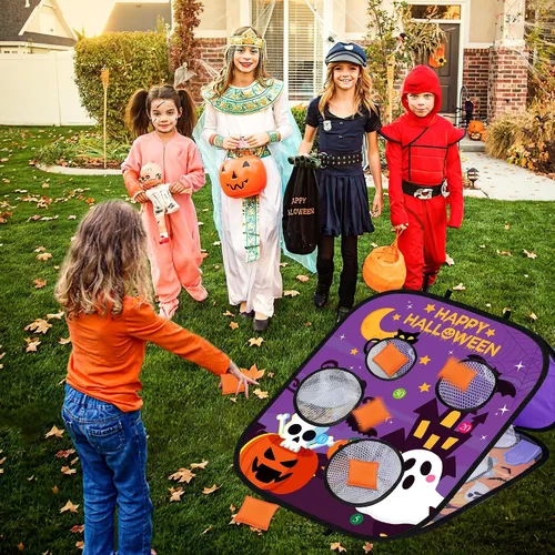 Vista 5 de Juegos de Halloween para fiestas infantiles, espeluznante lanzamiento de bolsas de frijoles, juegos de fiesta de Halloween, juego de carnaval