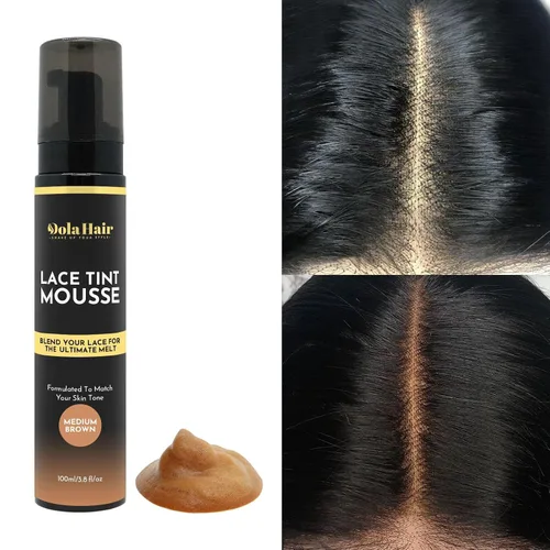 Vista 7 de Dolahair Mousse de tinte de encaje fundido y spray para pelucas de color marrón oscuro, espuma para pelucas frontales de encaje (marrón oscuro)