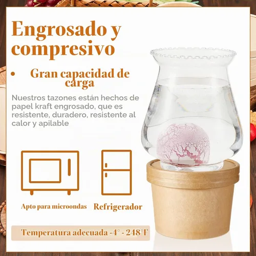 Vista 4 de Sabary Paquete de 50 Recipientes de Papel para Sopa de 8 oz con Tapa Desechables de Papel Kraft Recipientes para Comida Aptos para Microondas