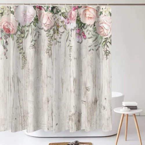 Vista 10 de Tititex Juegos de Cortinas de Ducha de Rosas Lilas Rosadas con Flores, Pétalos Florecientes Ruborizados que Caen, Decorativo de Baño 70x70 Pulgadas