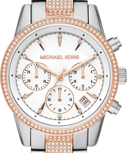 Vista 4 de Reloj Ritz de acero inoxidable para mujer de Michael Kors con cristal Topring.