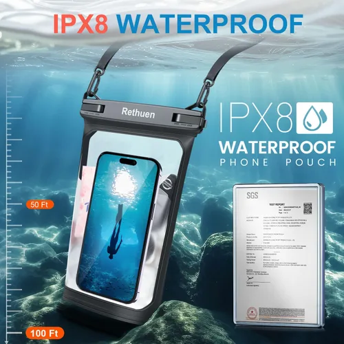 Vista 4 de Bolsa flotante grande impermeable para teléfono, paquete de 2 bolsas secas para teléfono celular para iPhone 17, 16, 15, 14, 13 Pro Max, Galaxy S24