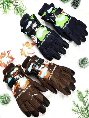 Vista 7 de 2 pares de guantes de invierno para niños, guantes de esquí impermeables para niños y niñas, guantes de nieve, accesorio cálido para esquí, patinaje