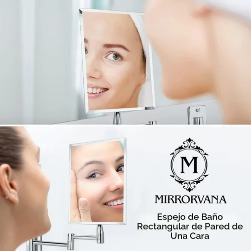 Vista 4 de MIRRORVANA Espejo de pared sin marco para baño con extensión giratoria de 11 pulgadas, sin aumento, superficie rectangular de 8.7 x 6.3 pulgadas