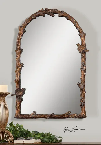 Vista 2 de Uttermost Paza Gold - Espejo de pared con arco de pájaros cantores de 26 x 37 pulgadas
