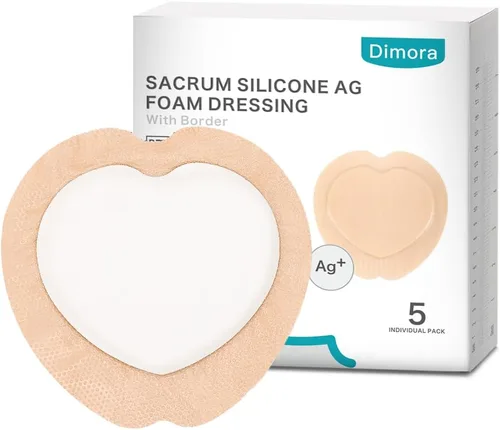 Vista 8 de Dimora Vendaje de espuma de silicona Silver Ag, vendaje estéril para heridas con borde adhesivo de silicona suave 4" x 4", apósitos impermeables
