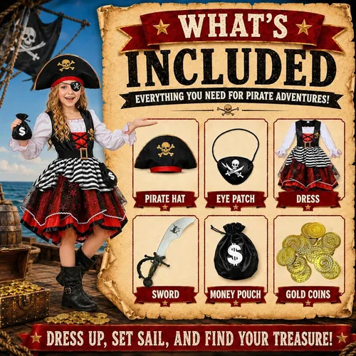 Vista 5 de Disfraz de pirata para niñas de Halloween