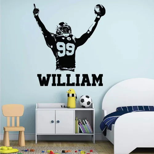 Vista 2 de Calcomanía de pared personalizada de fútbol – Números personalizados camisetas de jugador – Elige tu nombre. Calcomanía de vinilo para decoración