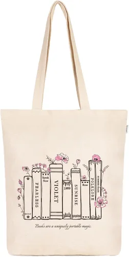 Vista 10 de Eco Right Bolsa de lona estética para mujer, cierre de cremallera, playa, compras, viajes, regalos para mujer