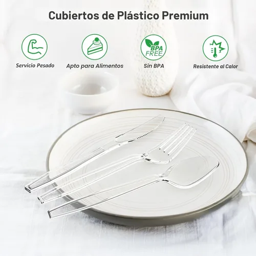 Vista 3 de Dealusy 360 Unidades Tenedores y Cucharas de Plástico Transparente Extra Resistentes, 180 Tenedores y 180 Cucharas, Resistentes al Calor, Juego