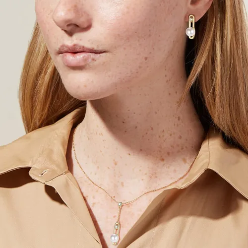 Vista 4 de Fasjewly Delicados juegos de joyas de perlas, chapado en oro de 14 quilates, juego de collar y aretes de una sola perla, colgante en Y y aretes