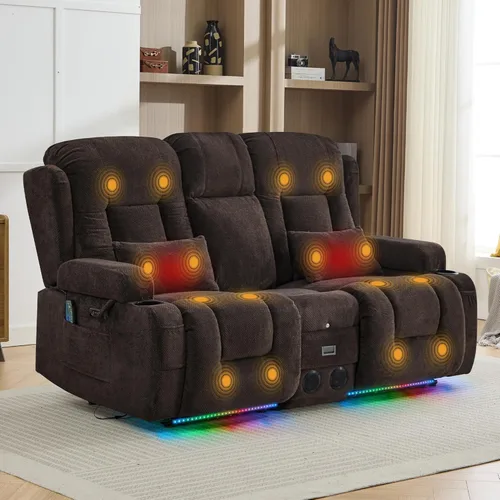 Vista 13 de TUNYI Wall Hugger - Sofá reclinable eléctrico para autocaravana, sofá biplaza reclinable con consola para teatro, sofá reclinable con USB/toma