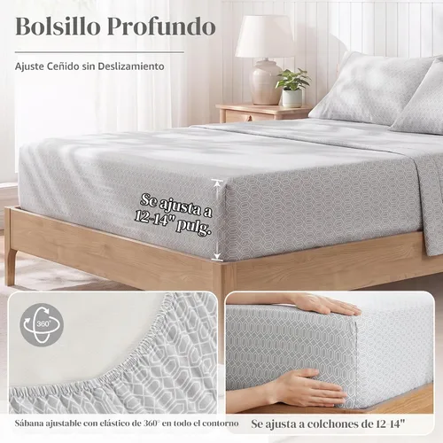 Vista 5 de Comfort Spaces Juego de sábanas 100% algodón transpirable, ligero, suave, con bolsillo elástico de 12 pulgadas que se adapta a colchones de hasta 14