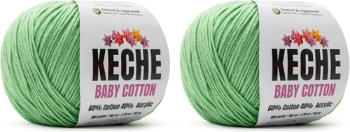 Vista 70 de Keche Hilo de Algodón, 60% Algodón 40% Hilo Acrílico, Hilo de Algodón Suave para Crochet y Tejer, Hilo Amigurumi 1 Madeja/Bola 1.76 Oz (50g) / 180