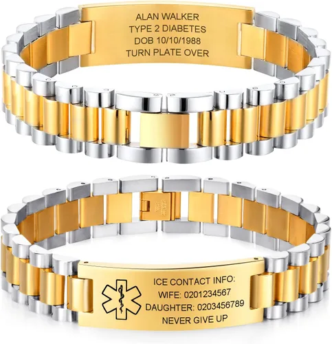 Vista 13 de Gamtic Pulsera personalizada de alerta médica personalizable, pulsera de identificación de emergencia, estilo pulsera, pulseras de alerta grabadas