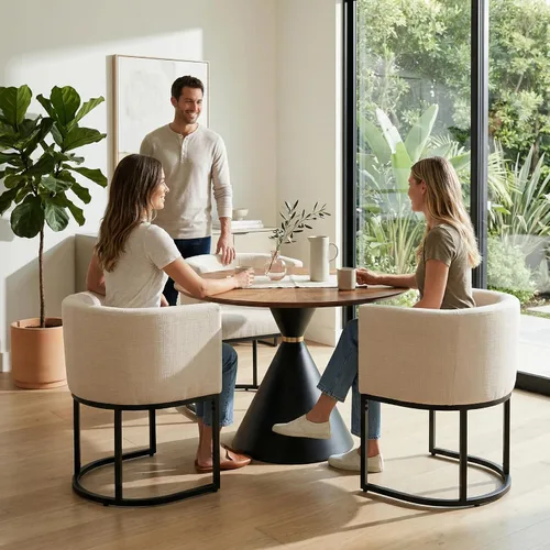 Vista 64 de HNY Silla de comedor moderna de mediados de siglo tapizada en forma de barril, negra, con brazos, silla de cocina y comedor de cuero, silla auxiliar