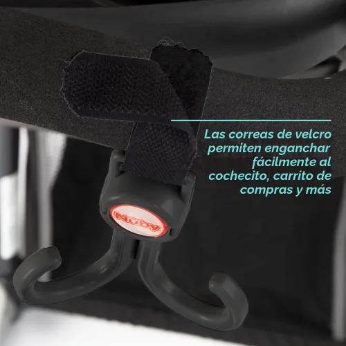 Vista 5 de Nuby Gancho doble para cochecito, gancho ajustable, negro o gris