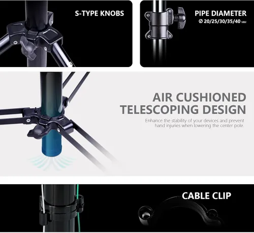 Vista 5 de 【Resistente de 16 pies】Trípode RAUBAY Extreme Tall para cámara de video deportiva con amortiguación de aire, soporte de luz telescópico de aleación