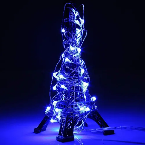 Vista 7 de RUICHEN Luces de Hadas de Alambre Plateado Enchufables de 33 Pies, Cadena de 100 Luces LED con Carrete, Azul Waterproof, Silver Coated Copper Wire