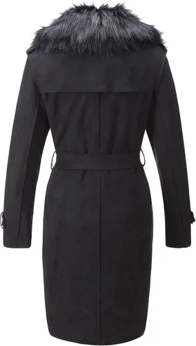 Vista 2 de Bellivera - Chaqueta larga de piel sintética para mujer otoño e invierno gabardina de moda con cuello de piel desmontable