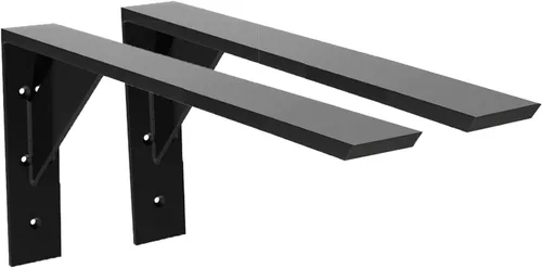 Vista 9 de Soportes de estante resistentes, paquete de 2 soportes de estante de 12 x 10 x 2.5 pulgadas, acero negro de 3/8 pulgadas de grosor, soporte en L