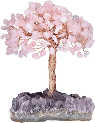 Vista 4 de SUNYIK Árbol de cristal curativo sobre base de cuarzo de cristal de amatista natural, árbol bonsái de cristal hecho a mano para riqueza y suerte
