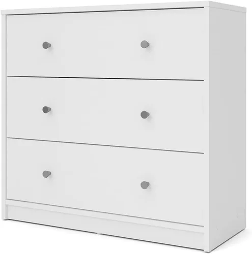 Vista 3 de Atlin Designs Cómoda de madera contemporánea con 3 cajones, acabado blanco, 26.75 pulgadas de alto x 28.5 pulgadas de ancho x 11.75 pulgadas