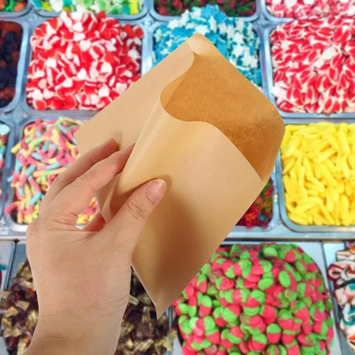 Vista 3 de Kichvoe 100 bolsas de papel a prueba de grasa, bolsa de bocadillos, bolsas de pan de papel, bolsas de papas fritas, bolsas de compras de papel