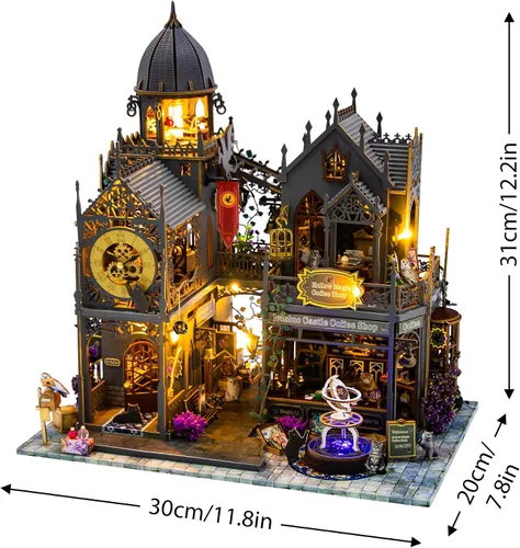 Vista 5 de Kit de casa en miniatura de madera Plustopoy DIY: kit de rompecabezas en miniatura de madera 3D con luces LED, herramientas pequeñas y caja
