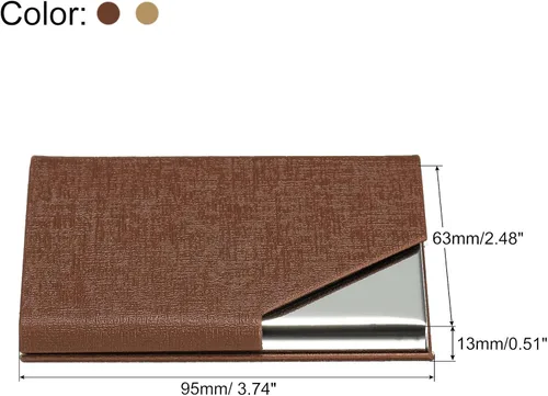 Vista 2 de PATIKIL Portatarjetas de visita, 2 piezas de piel sintética con tapa delgada para tarjetas de nombre para mujeres y hombres, dorado, marrón