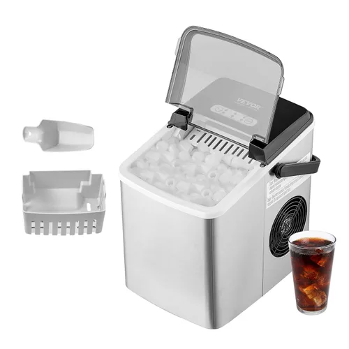 Vista 12 de VEVOR Máquina de hielo para encimera, 26 libras en 24 horas, 9 cubos listos en 7 minutos, máquina de hielo autolimpiante con cuchara y cesta