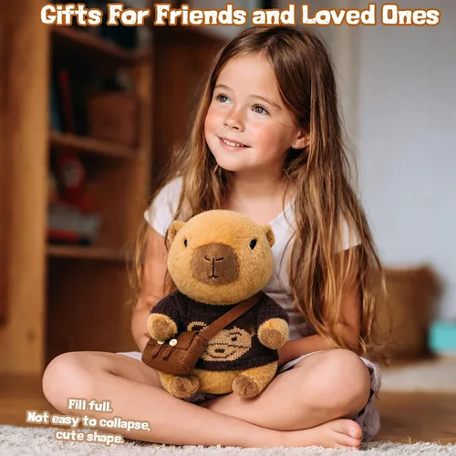 Vista 5 de Capybara - Peluche de Capybara con 9 prendas y accesorios, súper suave, para niños y niñas de 10.2 pulgadas (Capybara negro)