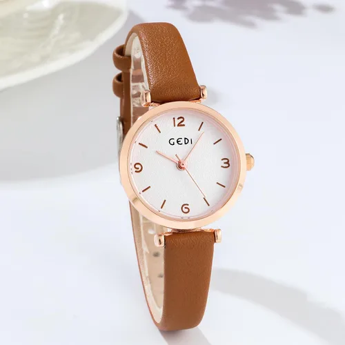 Vista 3 de Relojes para mujer, correa de cuero, elegante, simple, para niñas, relojes de cuarzo para damas, 30M, impermeables, analógicos para mujeres