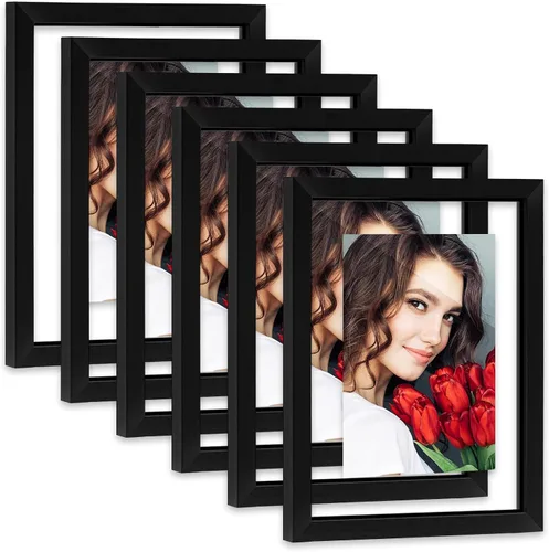 Vista 8 de LBECUA Juego de 6 marcos flotantes de 5 x 7 pulgadas con doble cristal para fotos de 4 x 6 pulgadas o pantalla completa de 5 x 7 pulgadas, Negro
