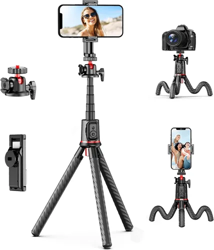 Vista 7 de Fotopro Soporte de trípode para iPad con cabezal de bola 360 para cámara, teléfono, tableta y más, zapata fría, soporte flexible para tableta